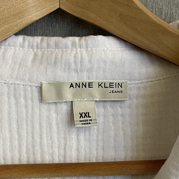 Anne Klein Crinkle Gauze Roll Tab Sleeve Button Down Shirt Size XXL Coastal - Picture 4 of 6
